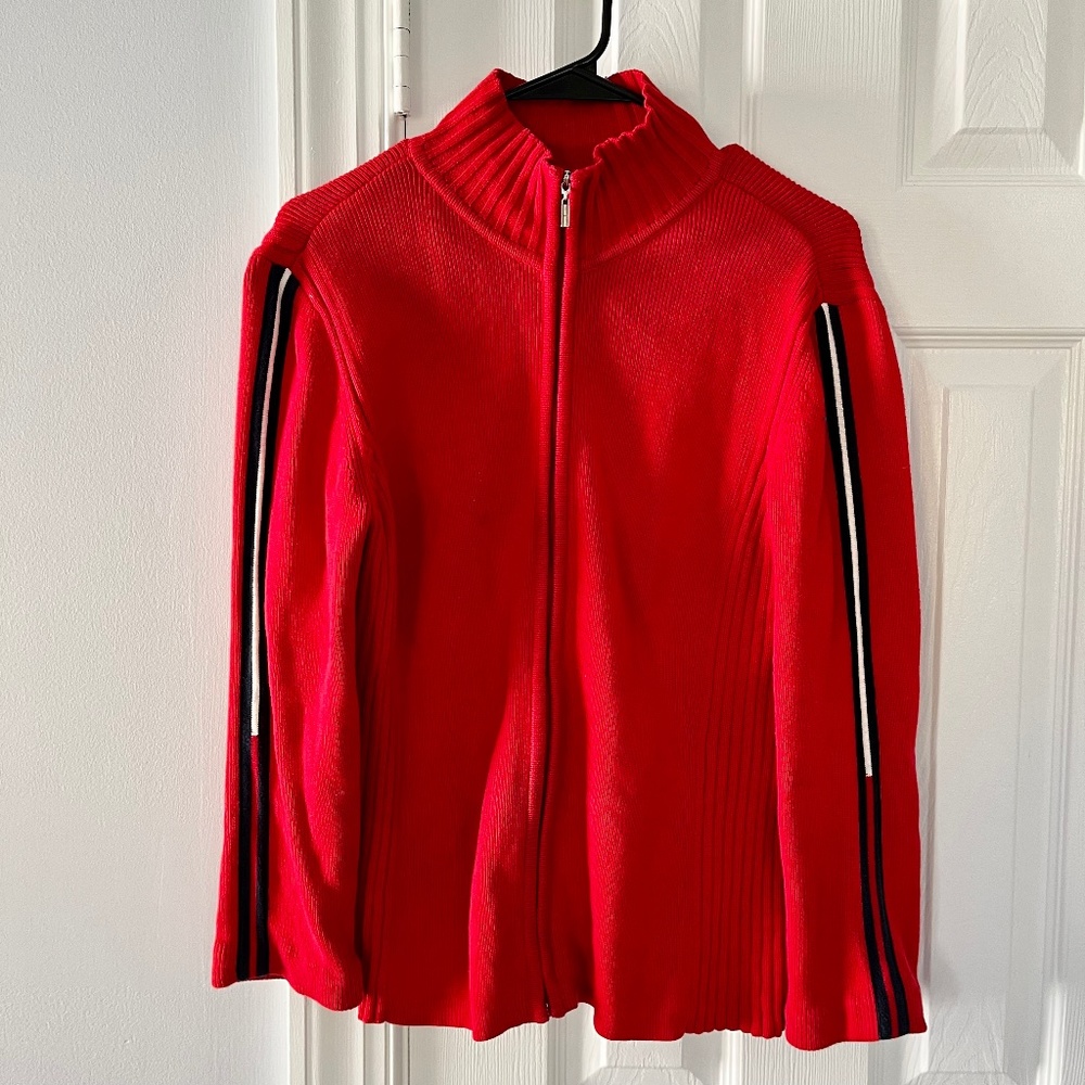Tommy Hilfiger Red Knit Mock Neck Zip Up Sweater Size L